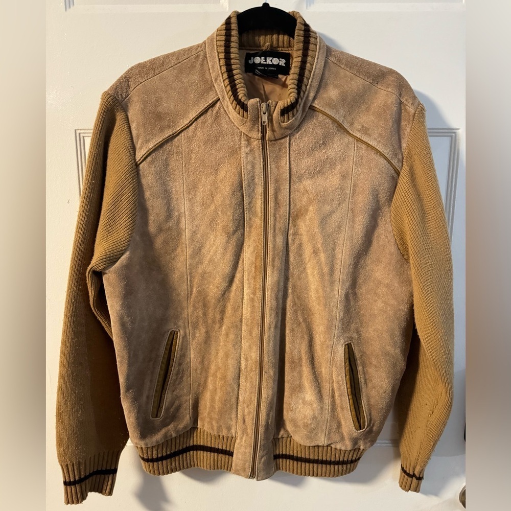 80’s Leather Knit Bomber Jacket Stranger Things Made in Korea Preppy Streetwear